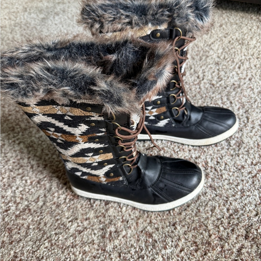 Just Fab Winter Boots - Black and Brown